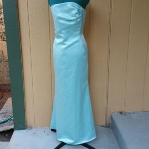 Afterfive pale blue satin strapless long gown